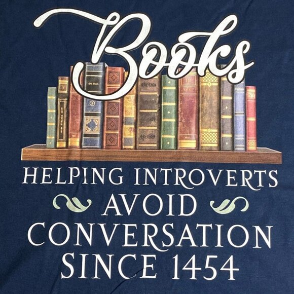 "Books: Helping Introverts..." NOS Adult M Blue T-Shirt - Picture 2 of 6
